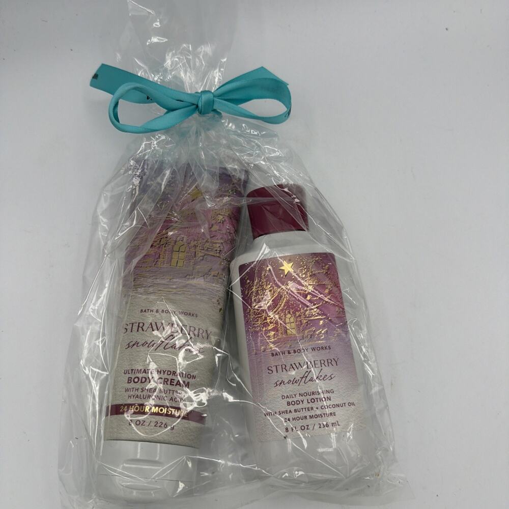 Bath & Body Works Body Cream & Body Lotion Strawberry Snowflakes Full Size New